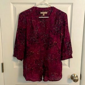 Banana Republic Women’s Pink Leopard Animal Print Silk Floral Blouse